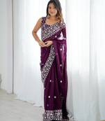 Designer Sequin Embroidery Saree For Festive Party wear