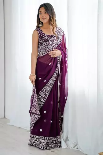Designer Sequin Embroidery Saree For Festive Party wear