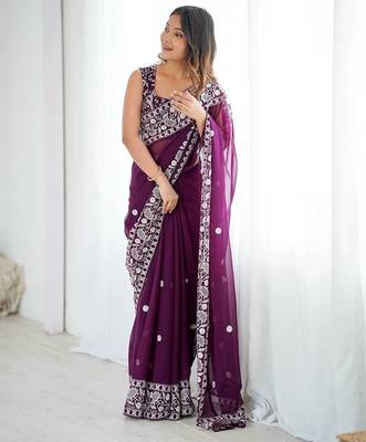 Designer Sequin Embroidery Saree For Festive Party wear 3