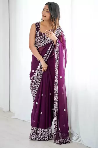 Designer Sequin Embroidery Saree For Festive Party wear