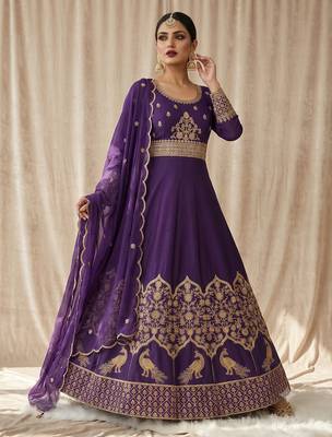 Royal purple embroidered anarkali gown with dupatta 1