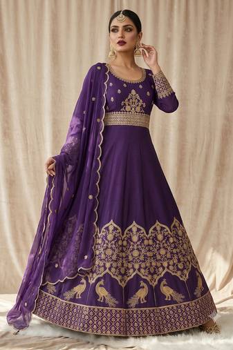 Royal purple embroidered anarkali gown with dupatta