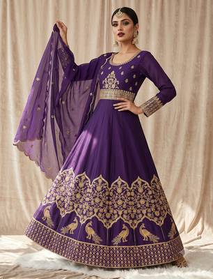 Royal purple embroidered anarkali gown with dupatta 2