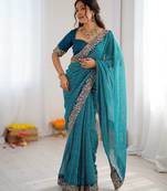 Designer Sequin Embroidery Badhani Saree for Festive Party wear