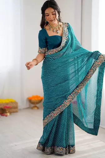 Designer Sequin Embroidery Badhani Saree for Festive Party wear