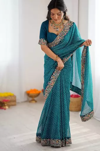 Designer Sequin Embroidery Badhani Saree for Festive Party wear