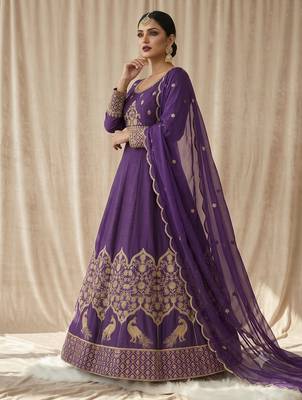 Royal purple embroidered anarkali gown with dupatta 3
