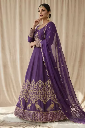 Royal purple embroidered anarkali gown with dupatta