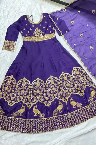 Royal purple embroidered anarkali gown with dupatta