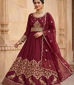 Red embroidered anarkali gown with dupatta