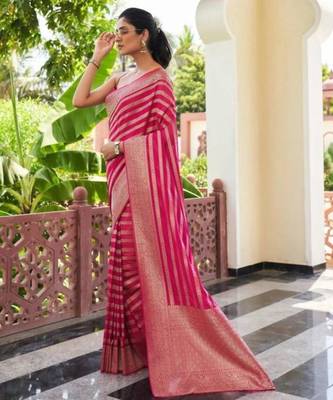 Pink silk blend woven with banarasi silk 4