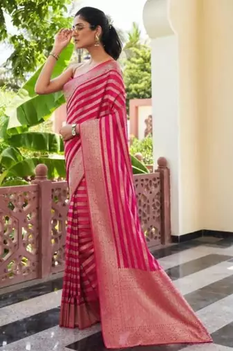 Pink silk blend woven with banarasi silk