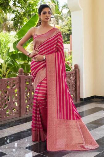 pink silk blend woven with banarasi silk blend 