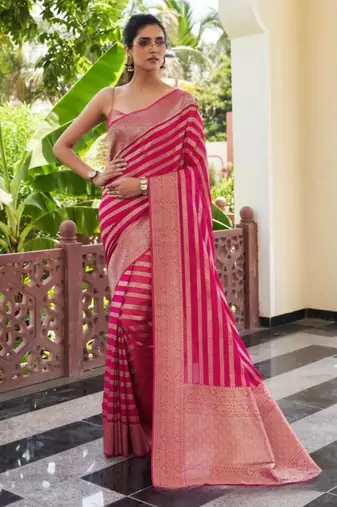 Pink silk blend woven with banarasi silk