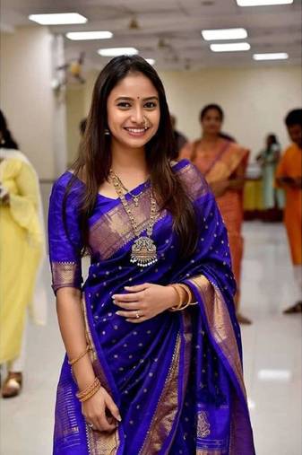 royal blue silk blend woven with banarasi silk blend 