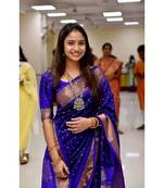 Royal blue silk blend woven with banarasi silk