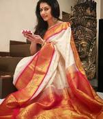 Off white silk blend woven with banarasi silk