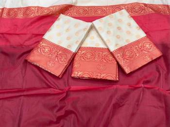 Off white silk blend woven with banarasi silk 4
