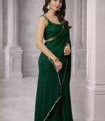 Dark green georgette plain with lace