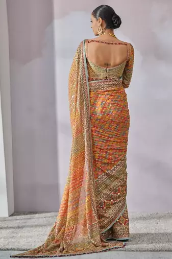 Multicolor silk blend printed with mirror work