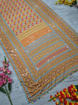 Multicolor silk blend printed with mirror work 4