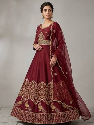 Red embroidered anarkali gown with dupatta 2