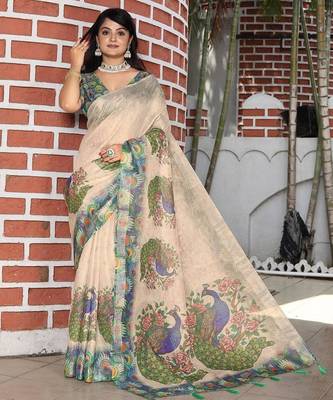Beige cotton poly printed with floral print 1