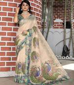 Beige cotton poly printed with floral print