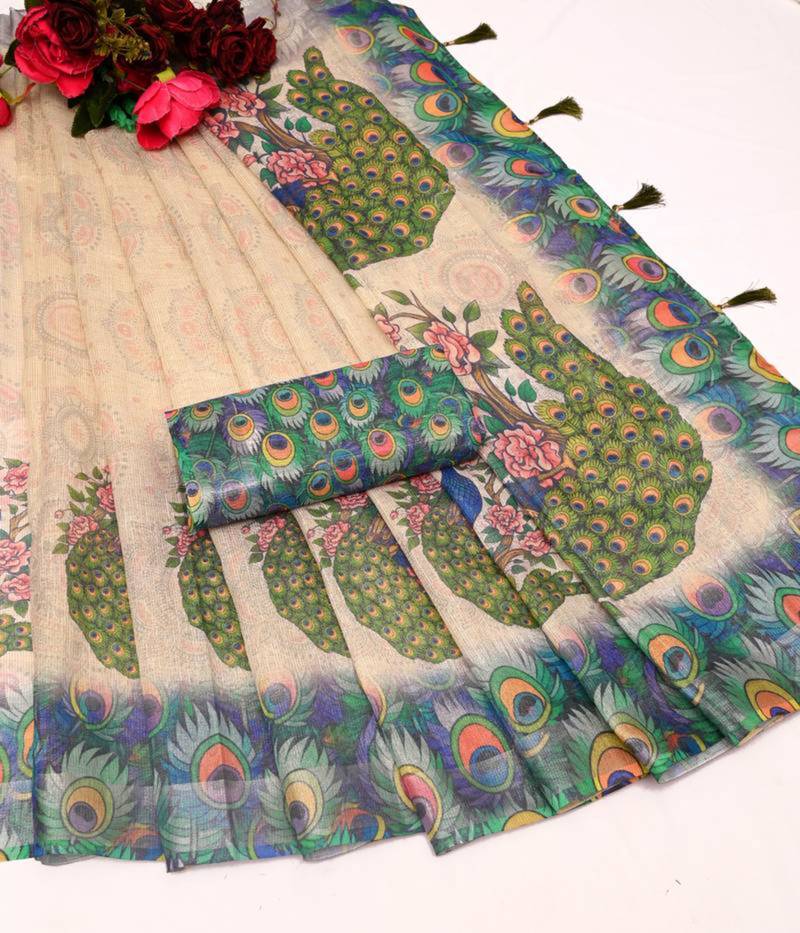 Beige cotton poly printed with floral print