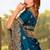 Teal satin embroidered with resham embroidery