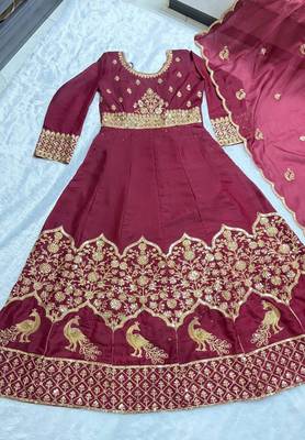 Red embroidered anarkali gown with dupatta 4