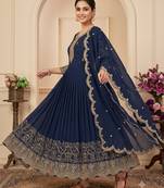 Navy blue heavy dori & zari embroidered anarkali gown with dupatta