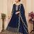 Navy blue heavy dori & zari embroidered anarkali gown with dupatta