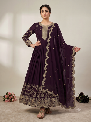 Red heavy dori & zari embroidered anarkali gown with dupatta 1
