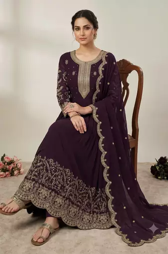 Red heavy dori & zari embroidered anarkali gown with dupatta