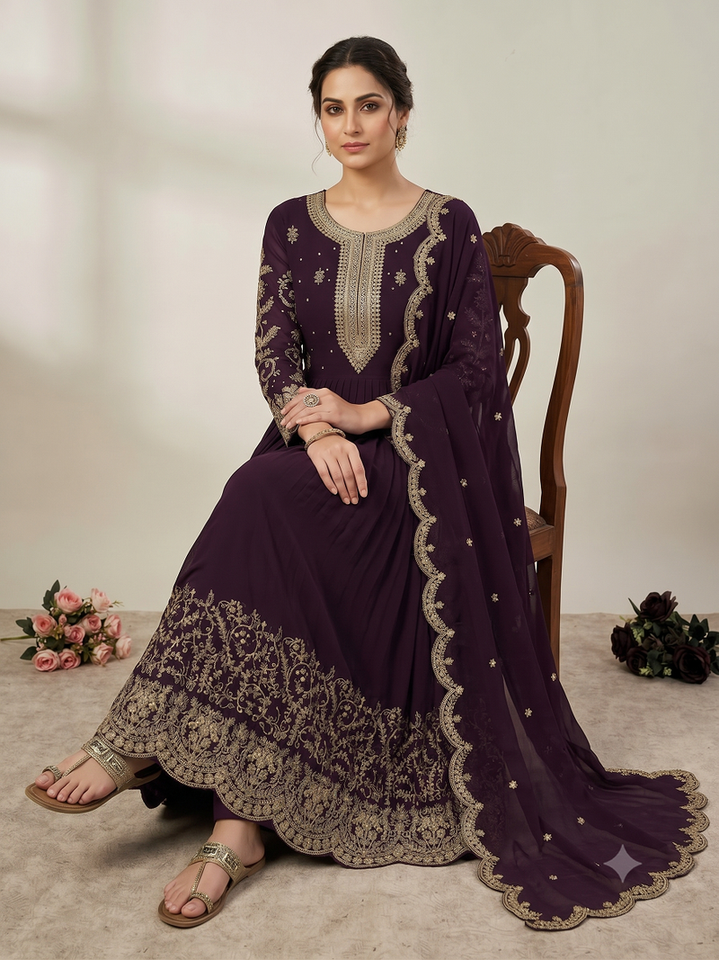 Red heavy dori & zari embroidered anarkali gown with dupatta