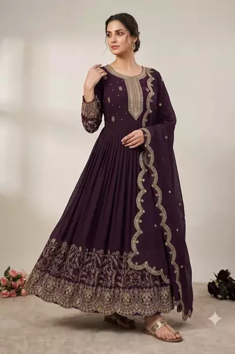 Red heavy dori & zari embroidered anarkali gown with dupatta