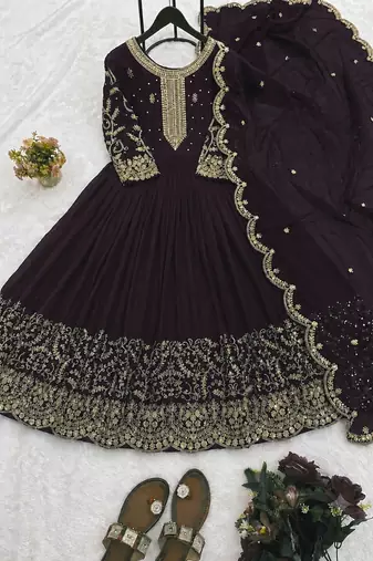 Red heavy dori & zari embroidered anarkali gown with dupatta