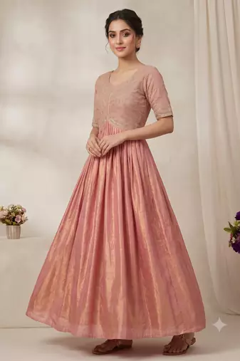 Festive heavy embroidered work gown pink anarkali kurti for women