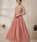 Festive heavy embroidered work gown pink anarkali kurti for women
