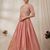 Festive heavy embroidered work gown pink anarkali kurti for women