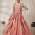 Festive heavy embroidered work gown pink anarkali kurti for women