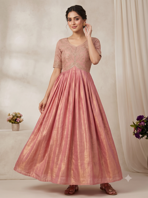 Festive heavy embroidered work gown pink anarkali kurti for women 3