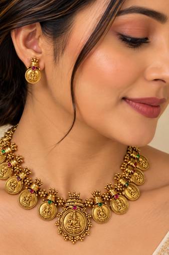 Multicolor gold-plated festive necklace set