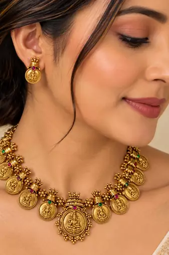 Multicolor gold-plated festive necklace set
