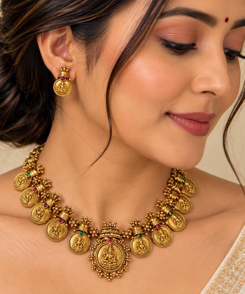 Multicolor gold-plated festive necklace set