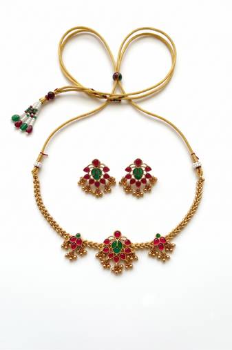Multicolor gold-plated ethnic necklace set