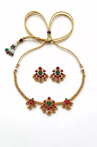 Multicolor gold-plated ethnic necklace set