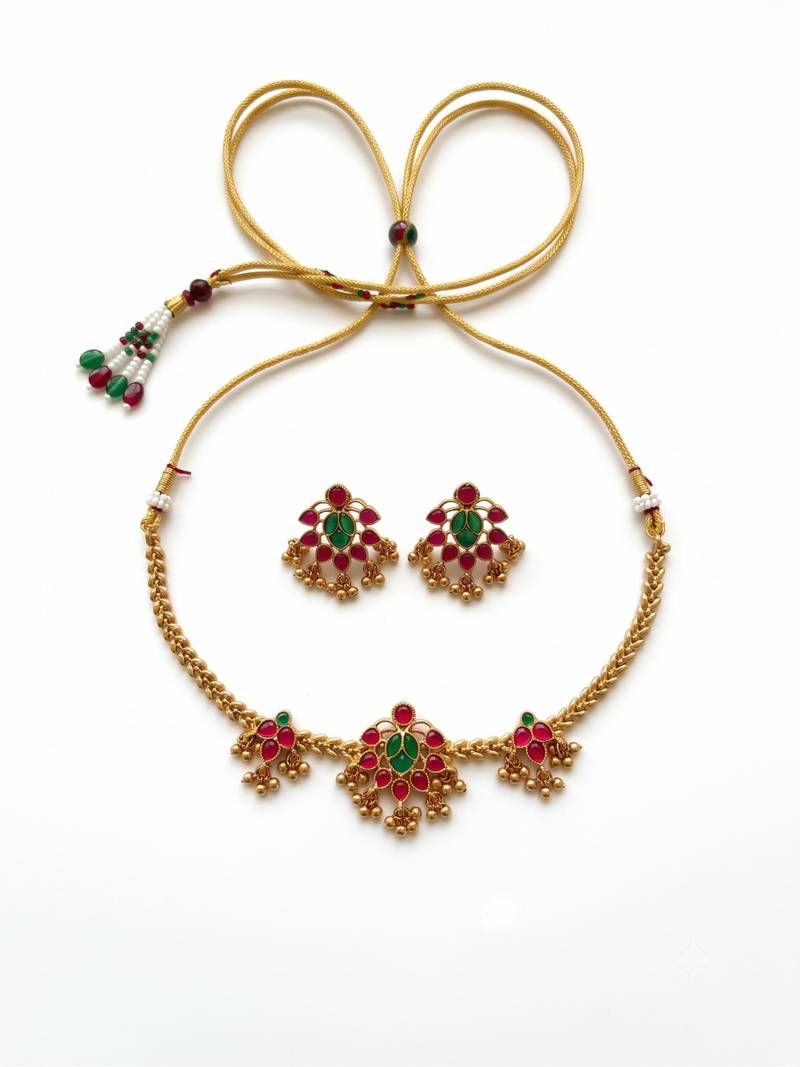Multicolor gold-plated ethnic necklace set