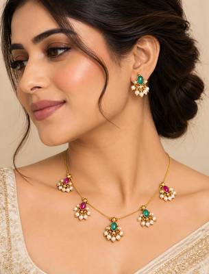 Reversible multicolor gold-plated necklace set 1
